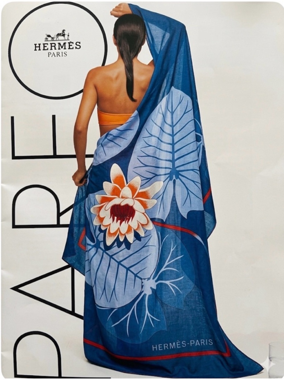 NIB Hermès "Fleurs de Lotus" Cotton Pareo / Beach Wrap - Blue & Orange